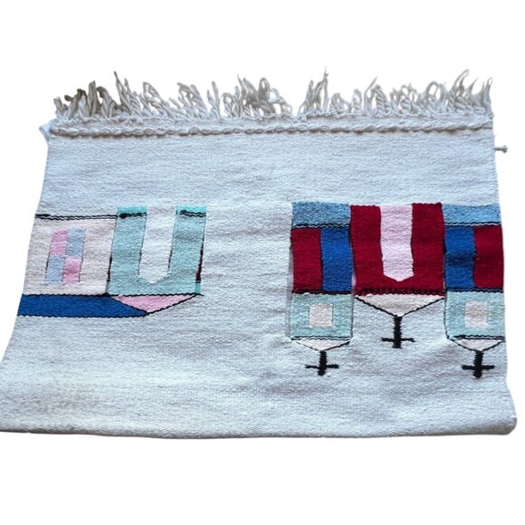 Handwoven Cotton Wool Southwestern-Style Wall Hanging Or Rug With Cactus & Villa - Picture 9 of 10